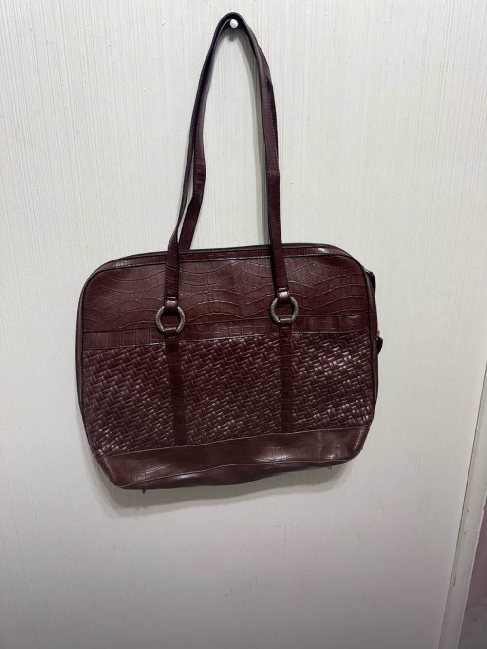 Coldwater Creek Dark Brown Woven & Croc-Embossed Tote